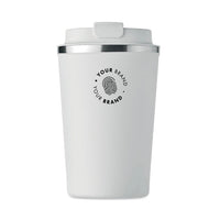Custom branded white insulated travel tumbler with company logo – Roody promotional drinkware Ireland