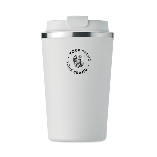 Custom branded white insulated travel tumbler with company logo – Roody promotional drinkware Ireland