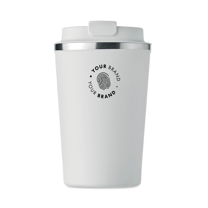 Custom branded white insulated travel tumbler with company logo – Roody promotional drinkware Ireland