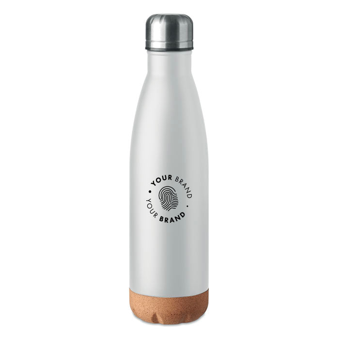 White branded water bottle with cork base