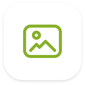 Green icon of a square with a camera symbol on a white background