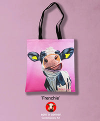 Custom branded tote bag featuring Frenchie cow illustration by Eoin O'Connor – Roody merchandise