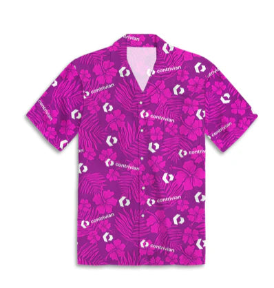 Pink patterned shirt with visible branding on a white background