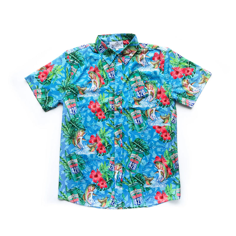 Hawaiian shirt with tropical design on a white background