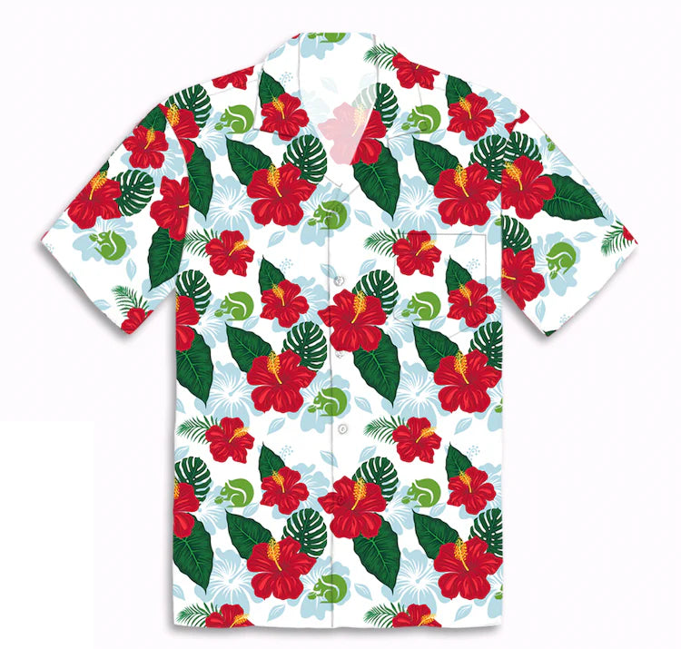 Tropical floral patterned shirt on a white background