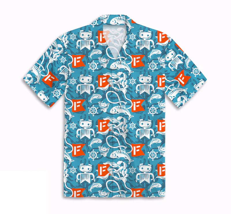 Short-sleeve shirt with a colorful pattern on a white background