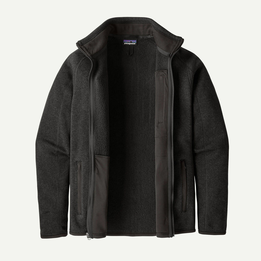 Dark gray jacket with a brand logo on a light gray background