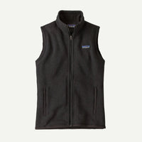 Black fleece vest with a brand logo on a white background