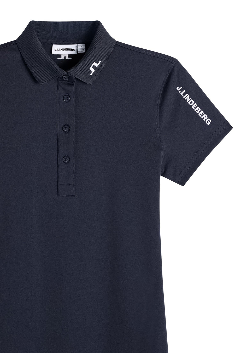 Navy polo shirt with brand logo on a white background
