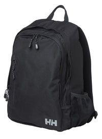 Black backpack with visible branding on a white background