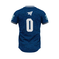 Blue sports jersey with number 0 on a white background