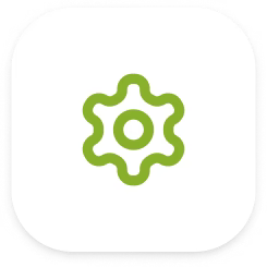 Green gear icon on a white background