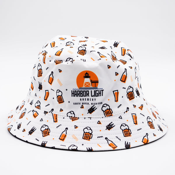 Custom all-over print bucket hat for Harbor Light Brewery with branded pattern – Roody custom bucket hats Ireland