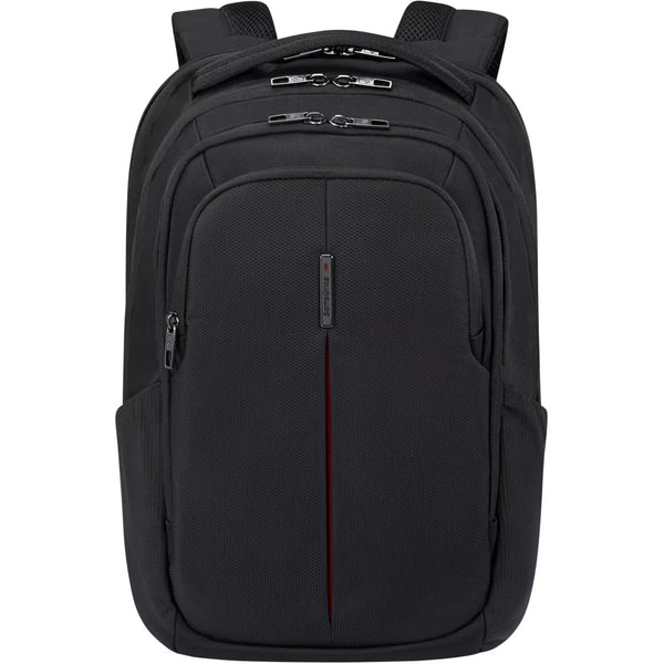 Black backpack with zippers on a white background