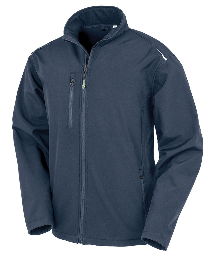 Front view of custom branded navy softshell jacket for men – Roody promotional workwear Ireland