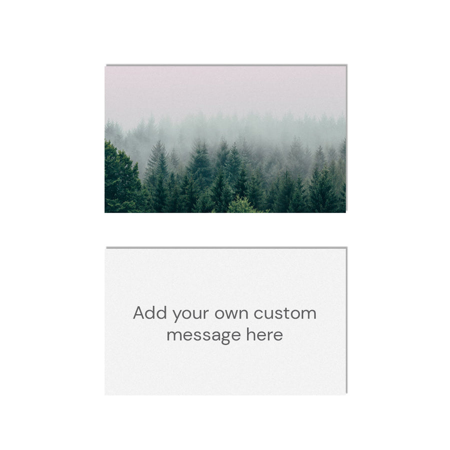 Custom branded message card with forest image