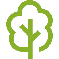 Green logo with a stylized tree design on a white background