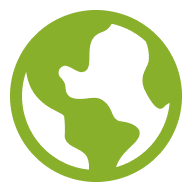 Green globe icon representing global reach