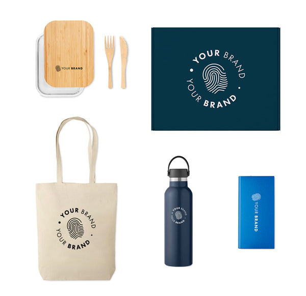 Workday essentials swag box with branded office accessories